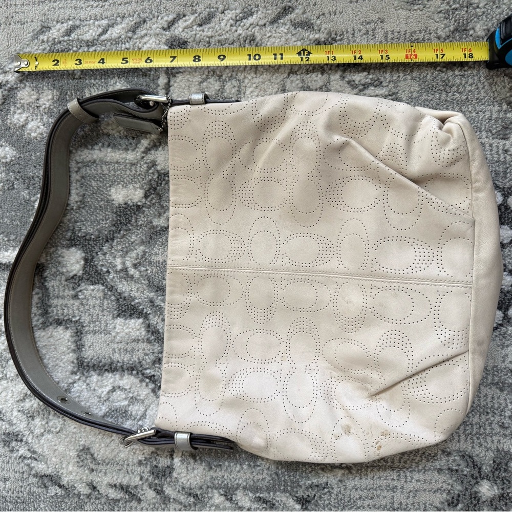 Coach Cream Shoulder Bag with Perforated Design